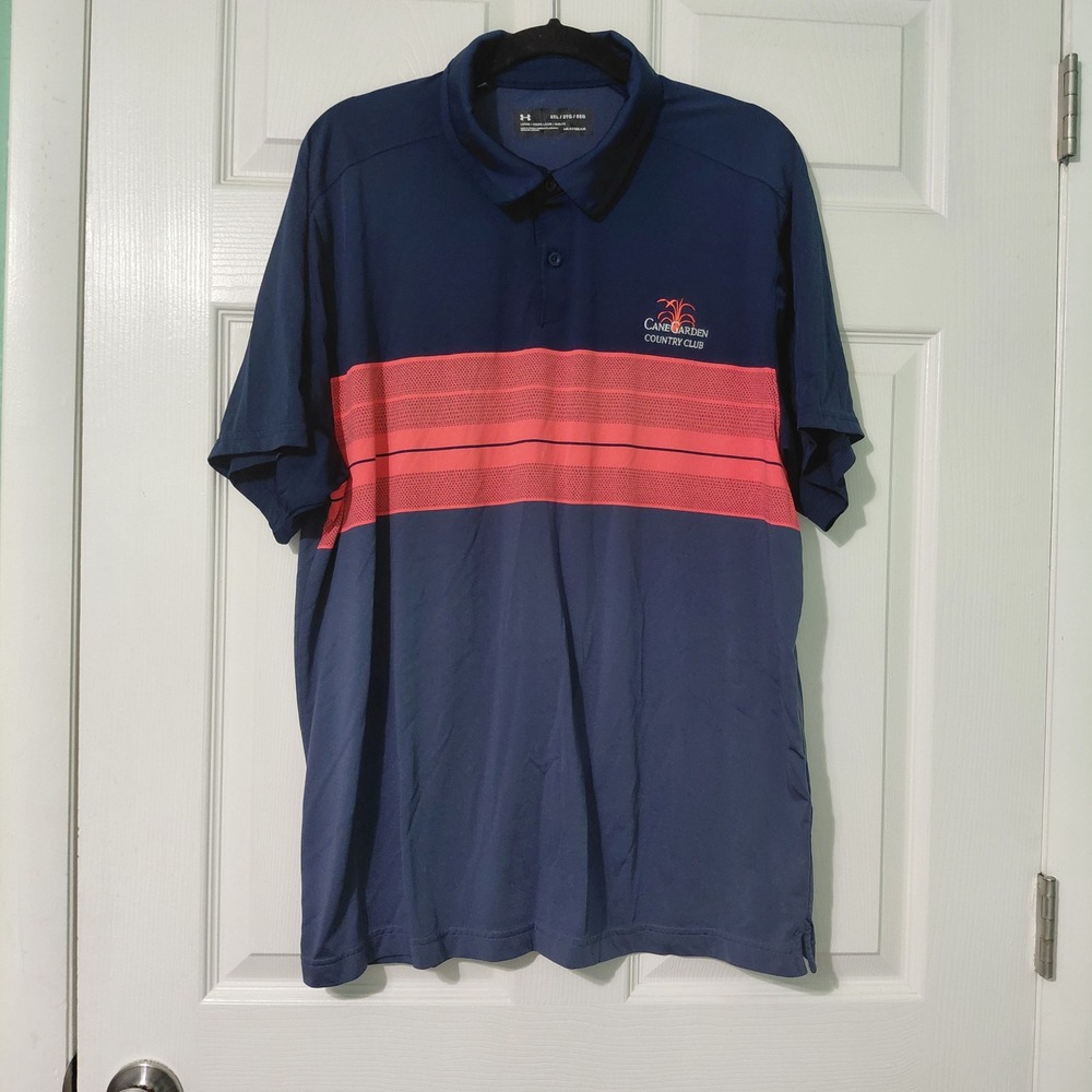 Under Armour Mens 2XL HeatGear Polo Navy Blue Orange Cane Garden Golf UM0847